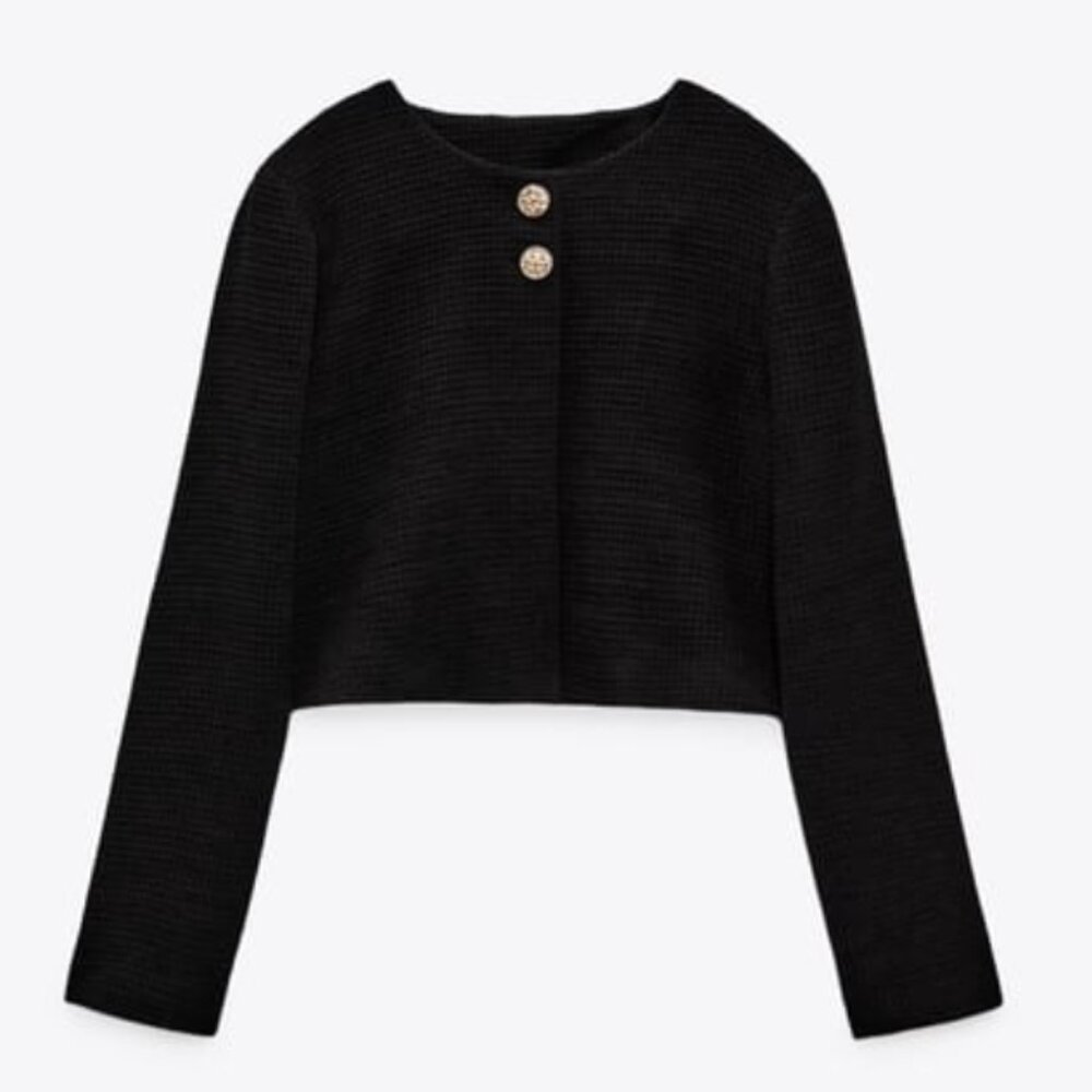 Zara - medium, black, buttoned textured jacket